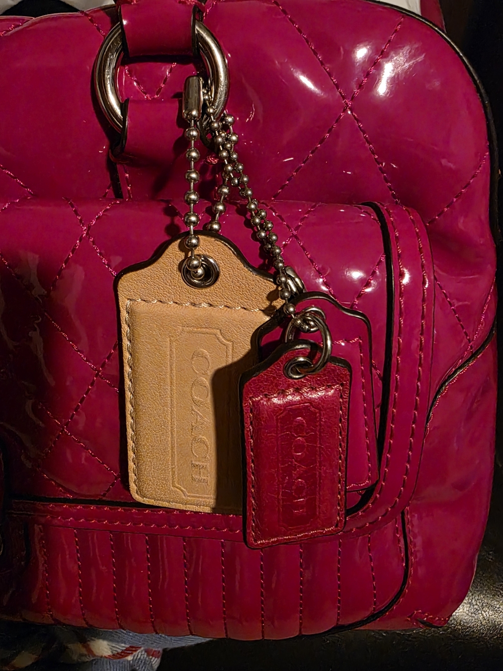 COACH Fuchsia Quilted Patent Satchel Handbag - Picture 5 of 12
